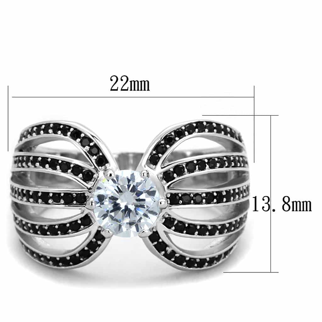 Sterling Silver Black CZ Round Fan Multi Band Wide Ring view 7
