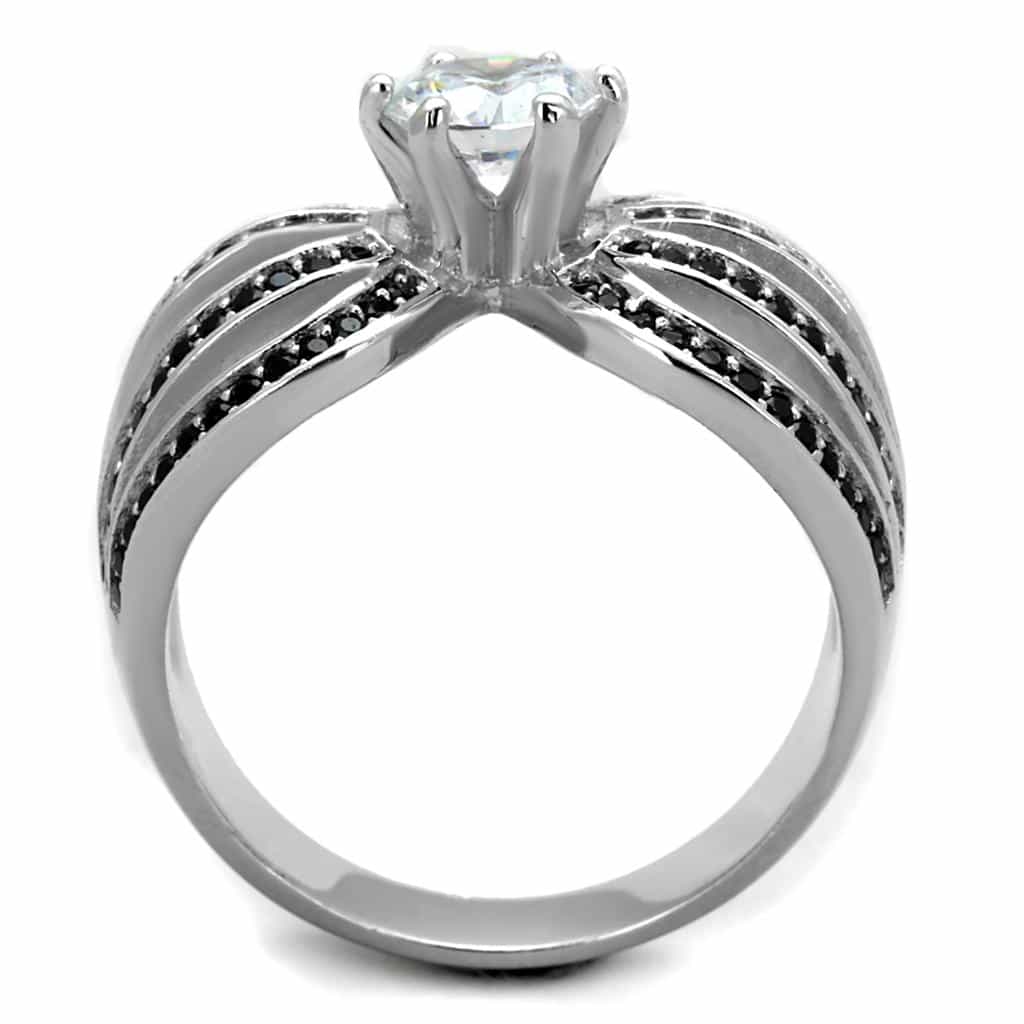 Sterling Silver Black CZ Round Fan Multi Band Wide Ring view 8