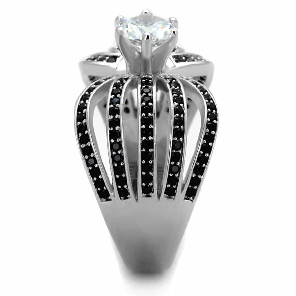 Sterling Silver Black CZ Round Fan Multi Band Wide Ring view 9