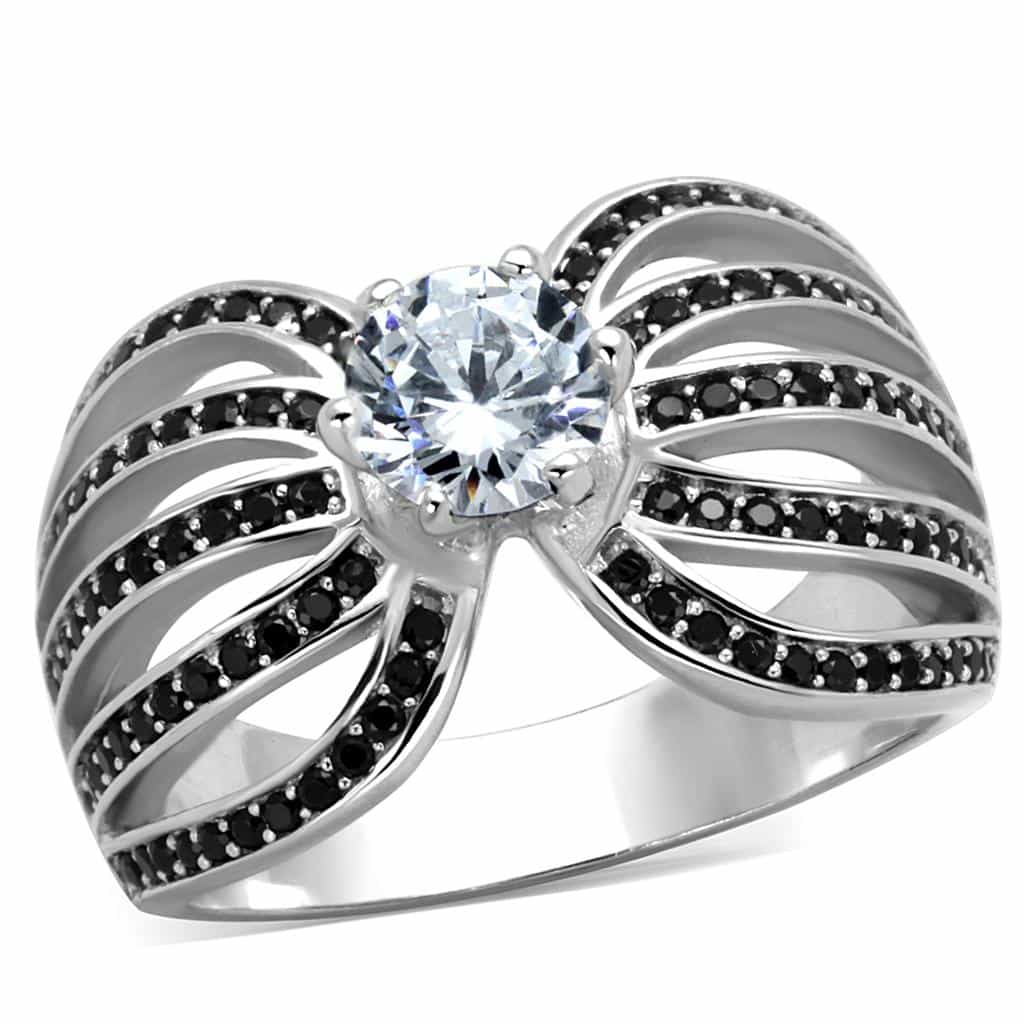 Sterling Silver Black CZ Round Fan Multi Band Wide Ring view 5