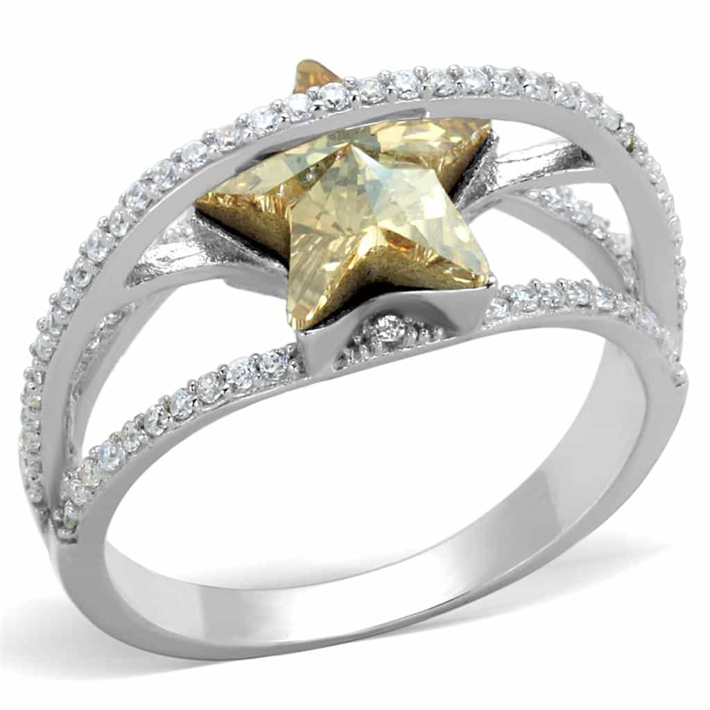 Sterling Silver Gold Two Tone Citrine Star Channel Pave Ring view 5