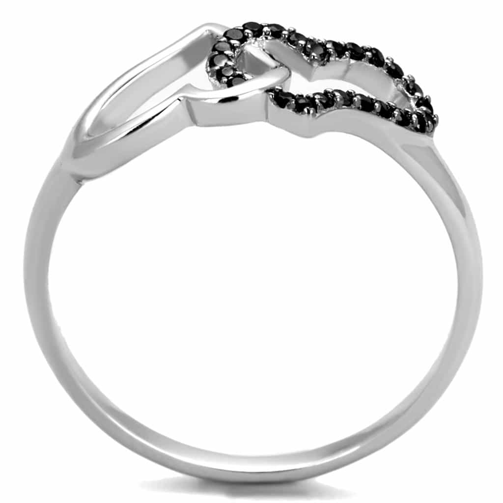 Sterling Silver Black CZ Double Heart Open Ring view 8