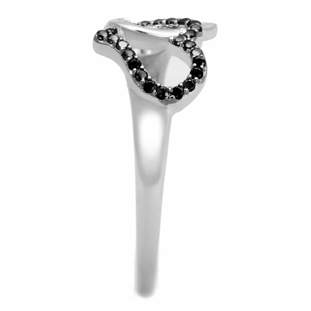 Sterling Silver Black CZ Double Heart Open Ring view 9