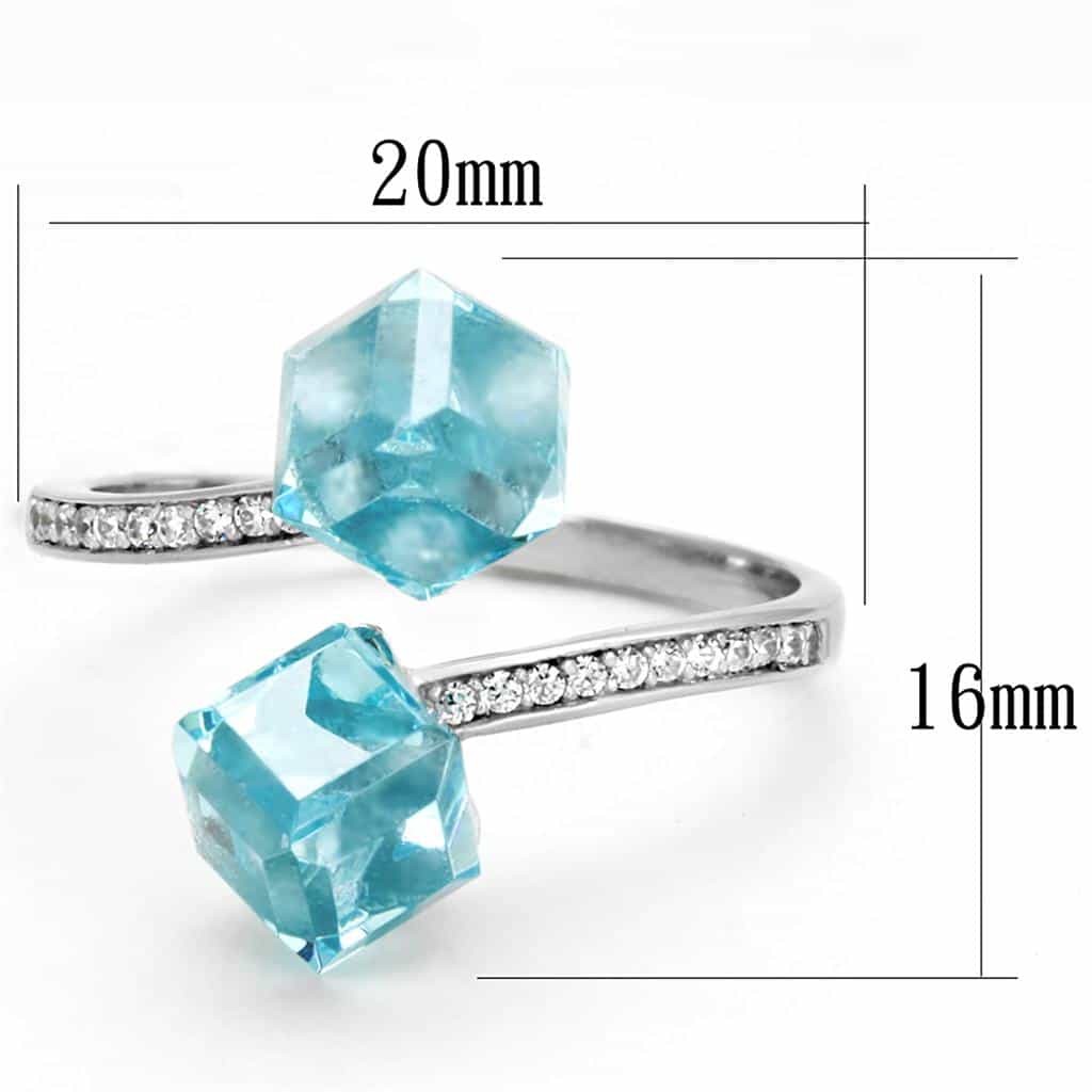Sterling Silver Aqua CZ Raw Hexagon Crystal Pave Ring view 7
