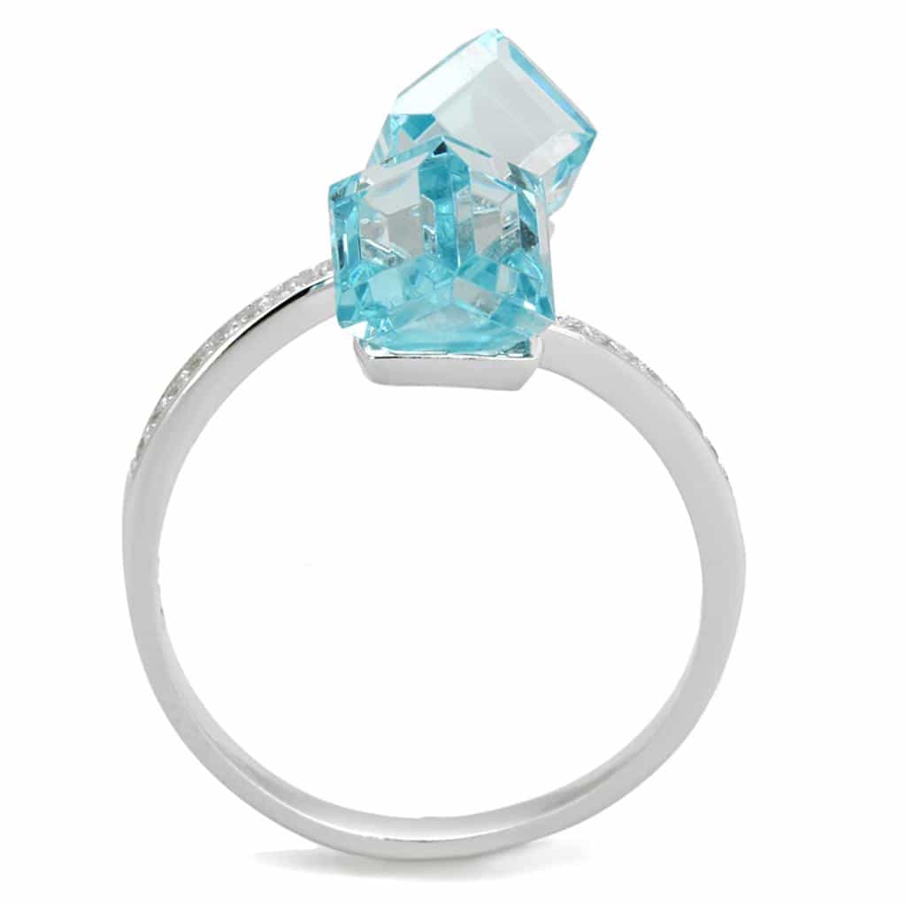 Sterling Silver Aqua CZ Raw Hexagon Crystal Pave Ring view 8