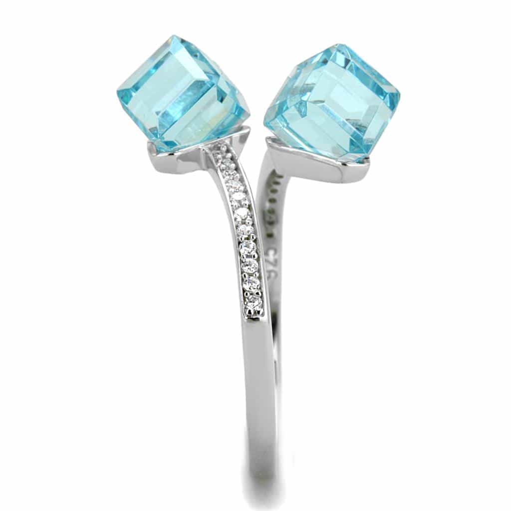 Sterling Silver Aqua CZ Raw Hexagon Crystal Pave Ring view 4