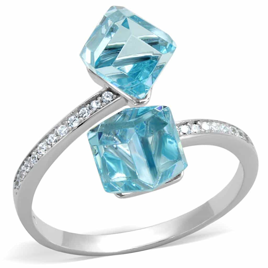 Sterling Silver Aqua CZ Raw Hexagon Crystal Pave Ring view 5