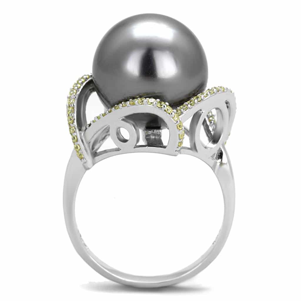 Sterling Silver Grey Tahitian Pearl CZ X Crossover Ring view 8