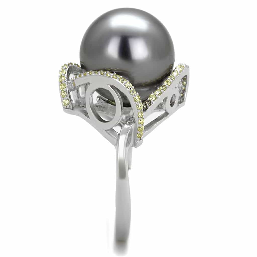 Sterling Silver Grey Tahitian Pearl CZ X Crossover Ring view 9