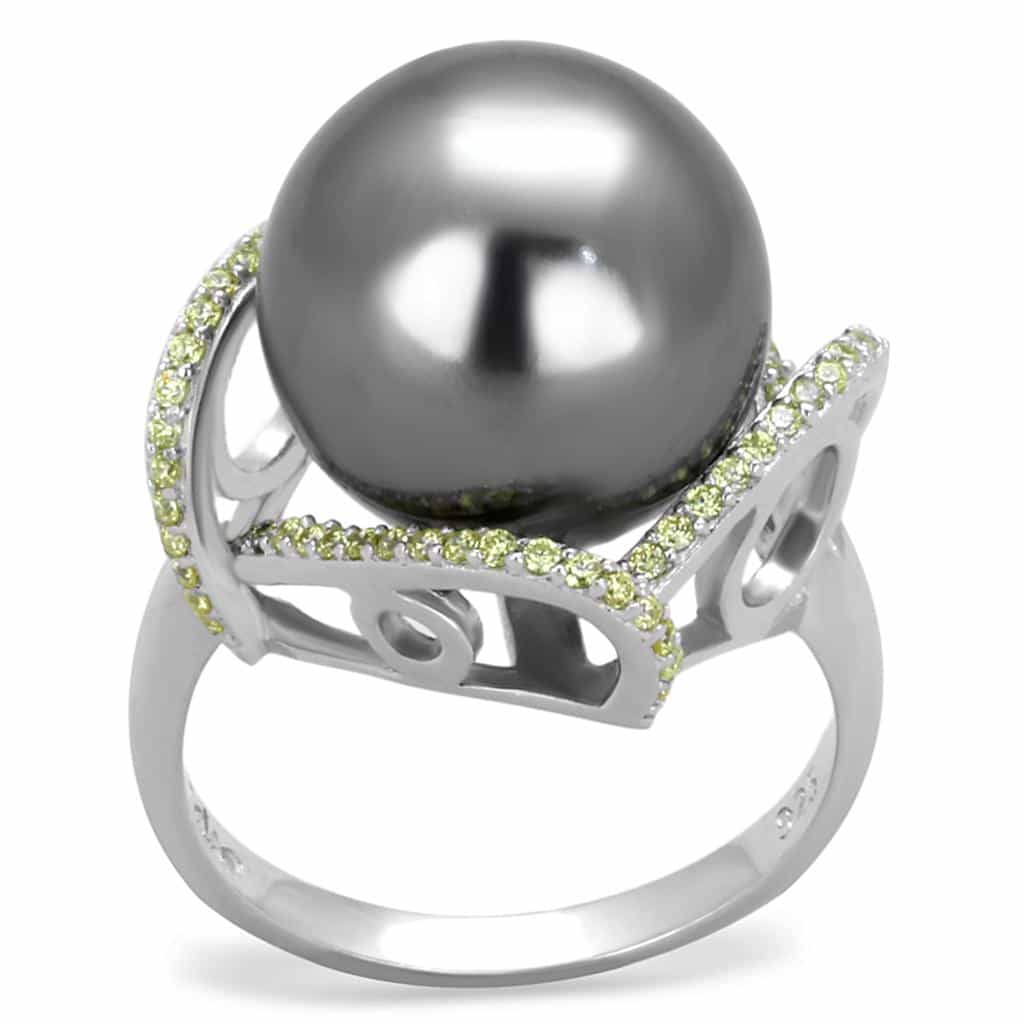 Sterling Silver Grey Tahitian Pearl CZ X Crossover Ring view 10