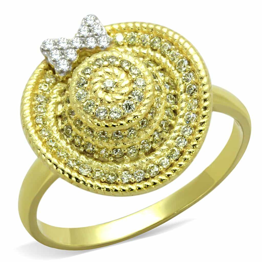 Sterling Silver Gold Two Tone CZ Spiral Rope Dome Ring view 6