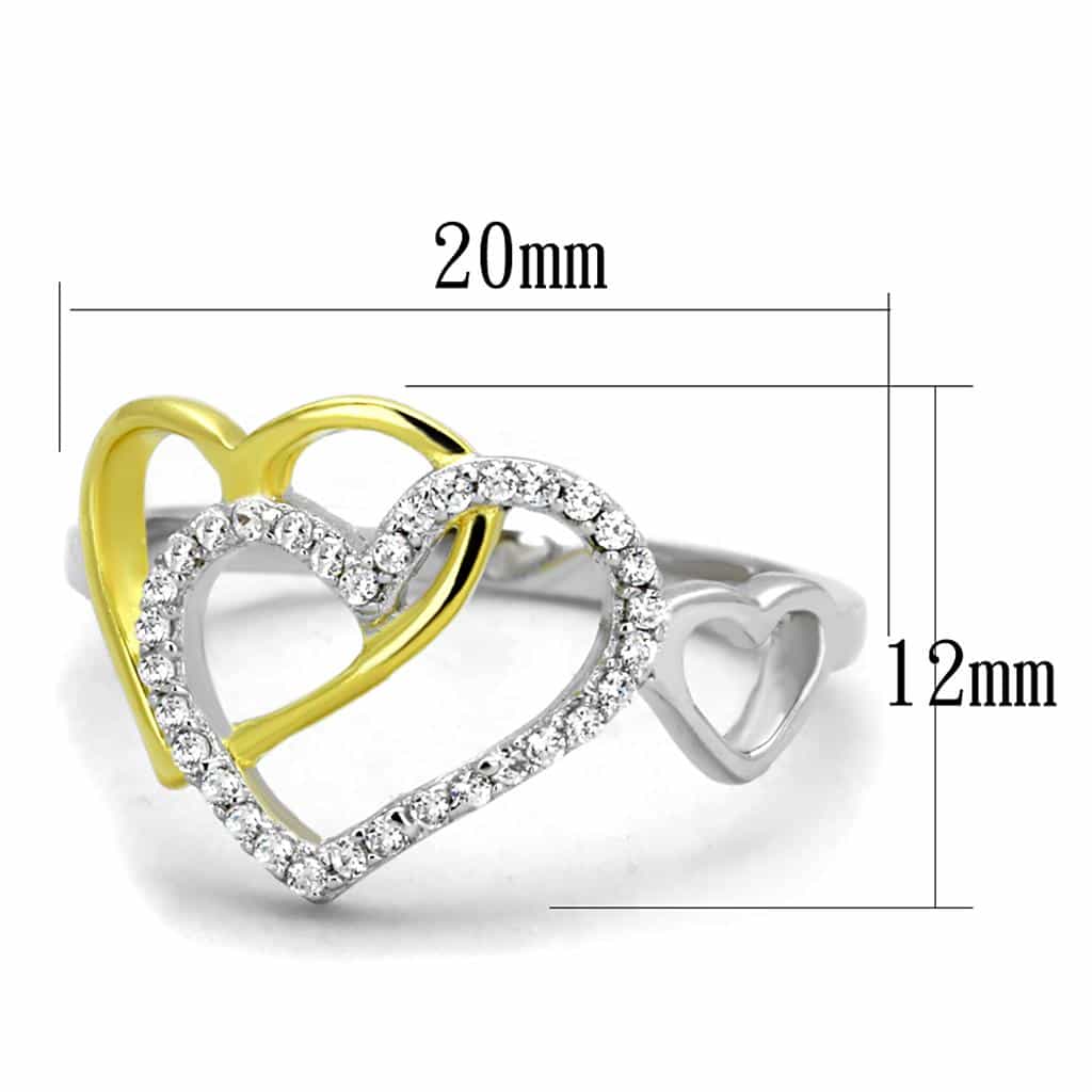 Sterling Silver Gold Two Tone CZ Pave Heart Open Ring view 2