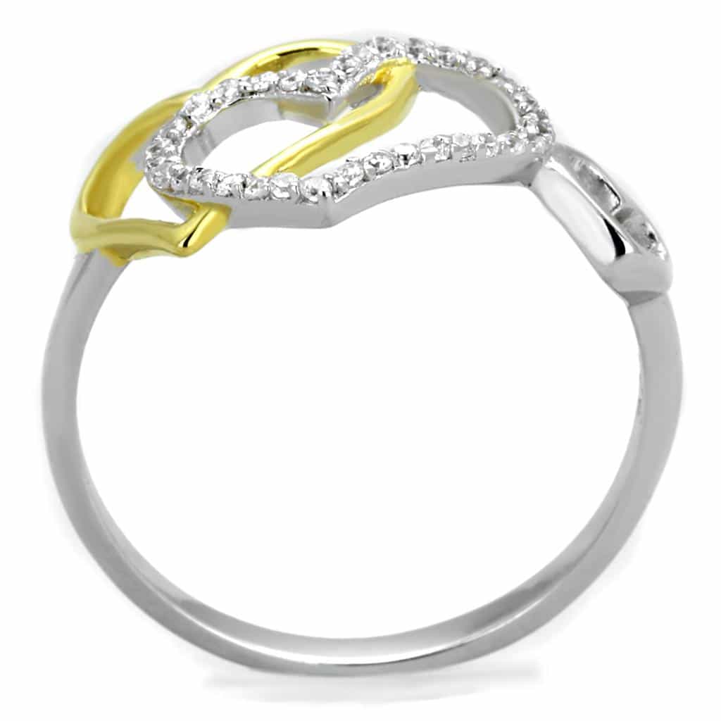 Sterling Silver Gold Two Tone CZ Pave Heart Open Ring view 3
