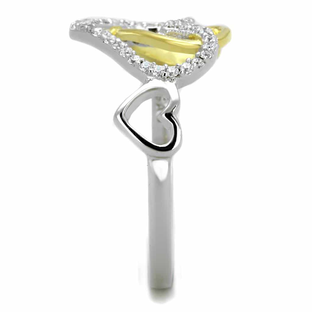 Sterling Silver Gold Two Tone CZ Pave Heart Open Ring view 4