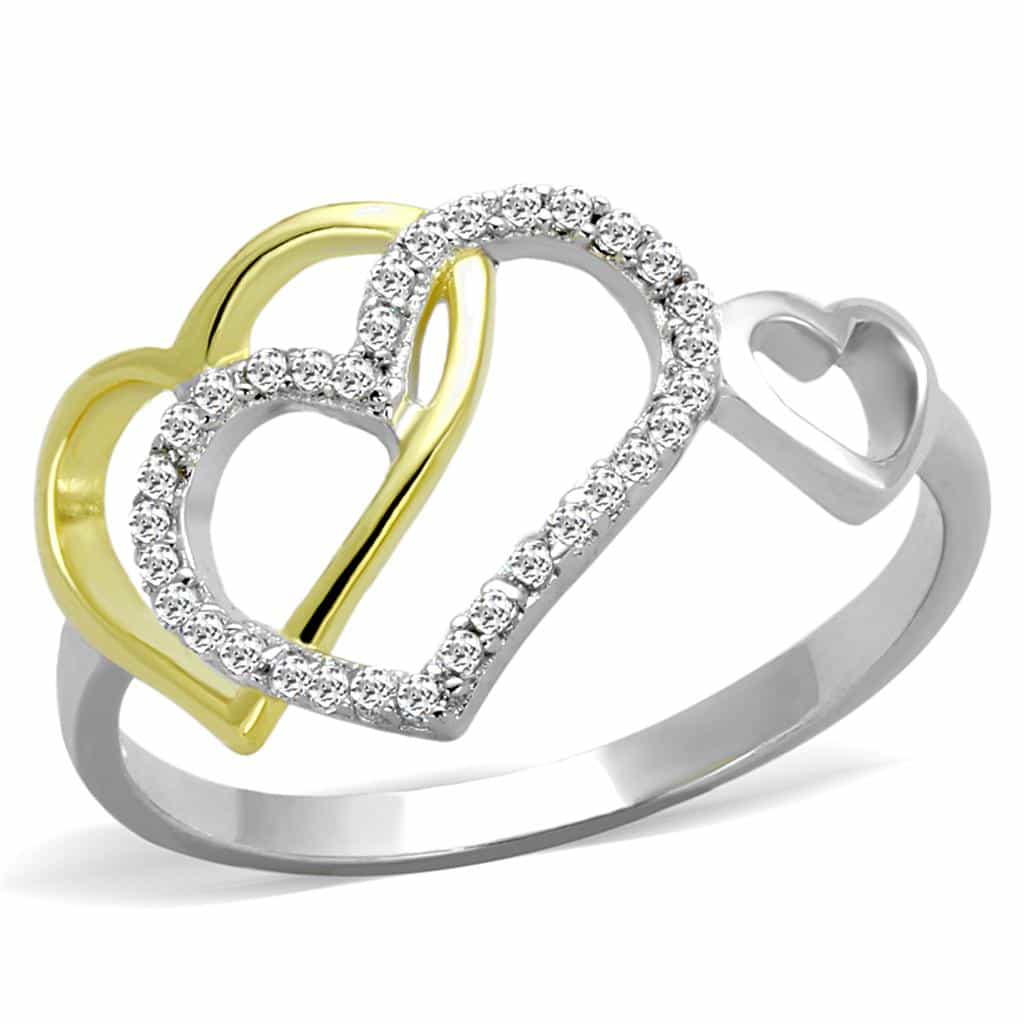 Sterling Silver Gold Two Tone CZ Pave Heart Open Ring view 5