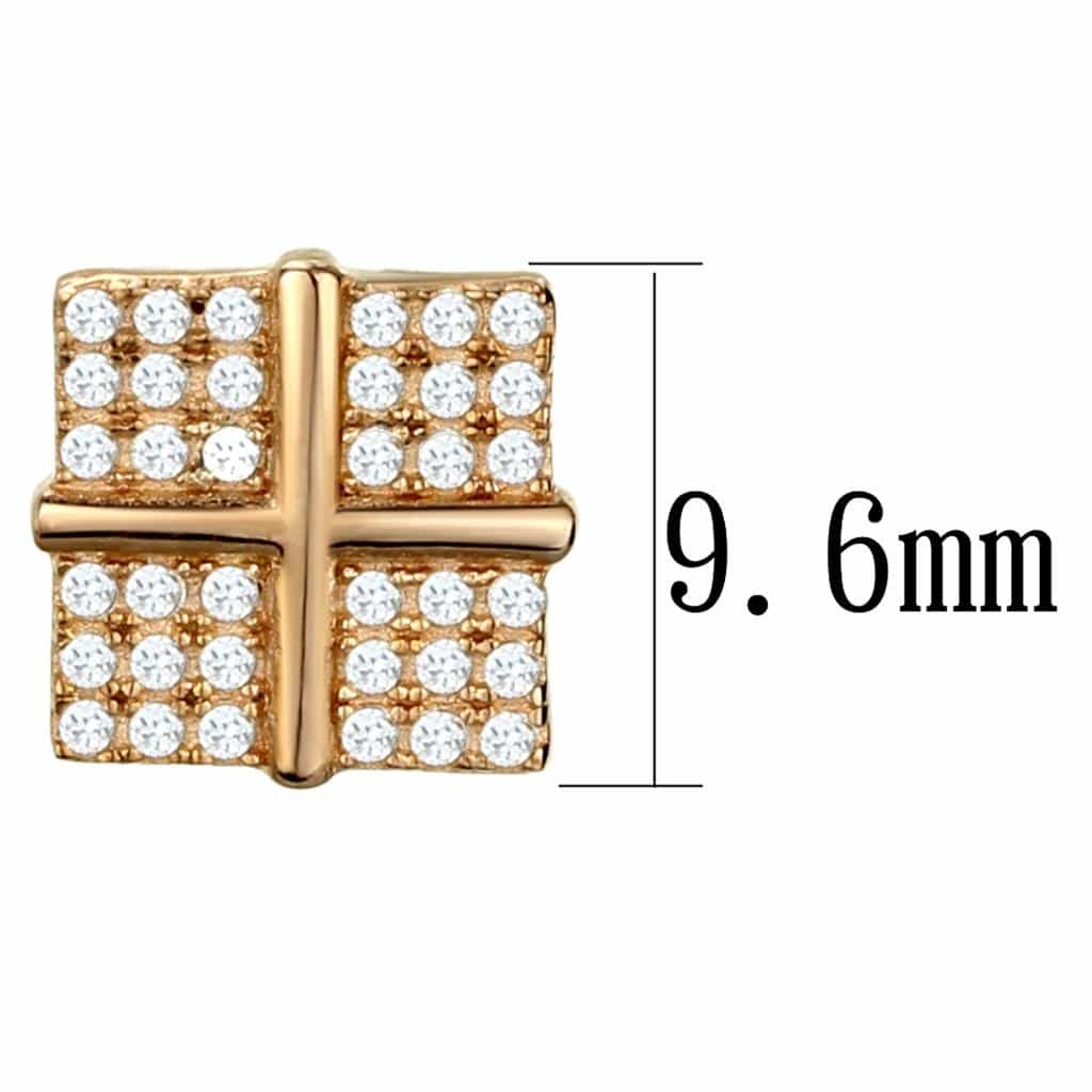Sterling Silver Rose Gold CZ Pave Square Grid Stud Earrings view 2