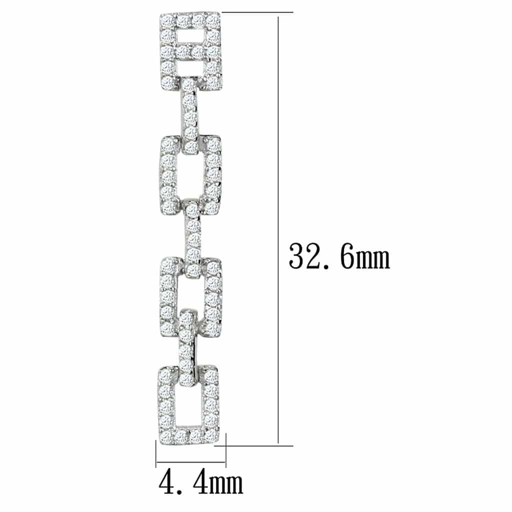 Sterling Silver CZ Pave Rectangle Chain Link Long Drop Earrings view 2