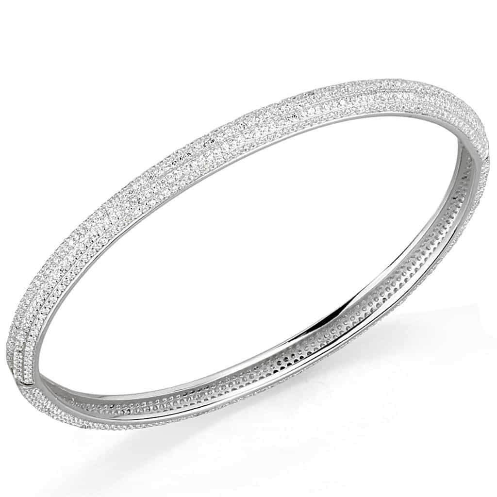 Sterling Silver CZ Pave Milgrain Thin Bangle Bracelet view 7