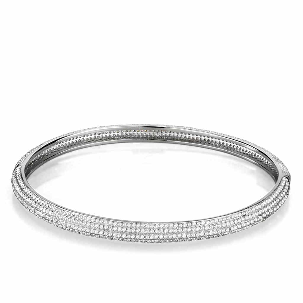 Sterling Silver CZ Pave Milgrain Thin Bangle Bracelet view 8