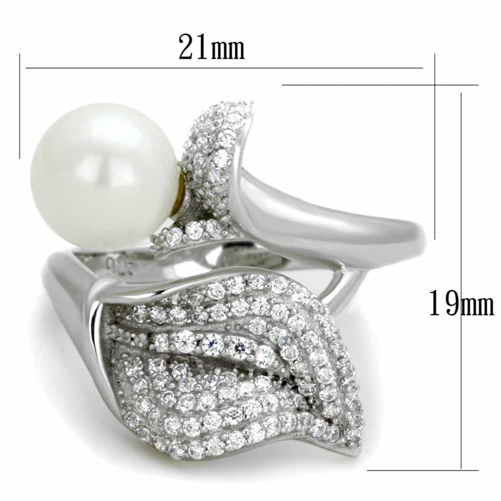 Sterling Silver Pearl CZ Pave Leaf Wrap Bypass Ring view 2