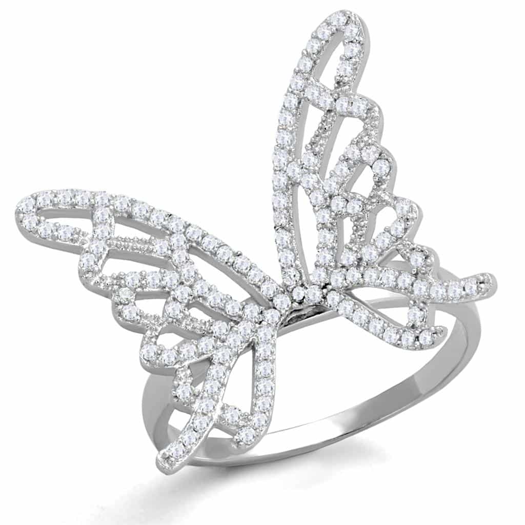 Sterling Silver CZ Pave Butterfly Open Wide Ring view 5