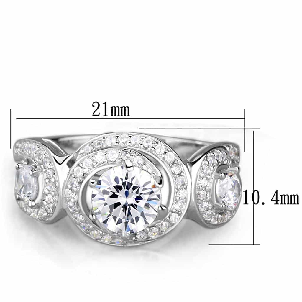 Sterling Silver CZ Round Bezel Halo Flower Pave Ring view 2