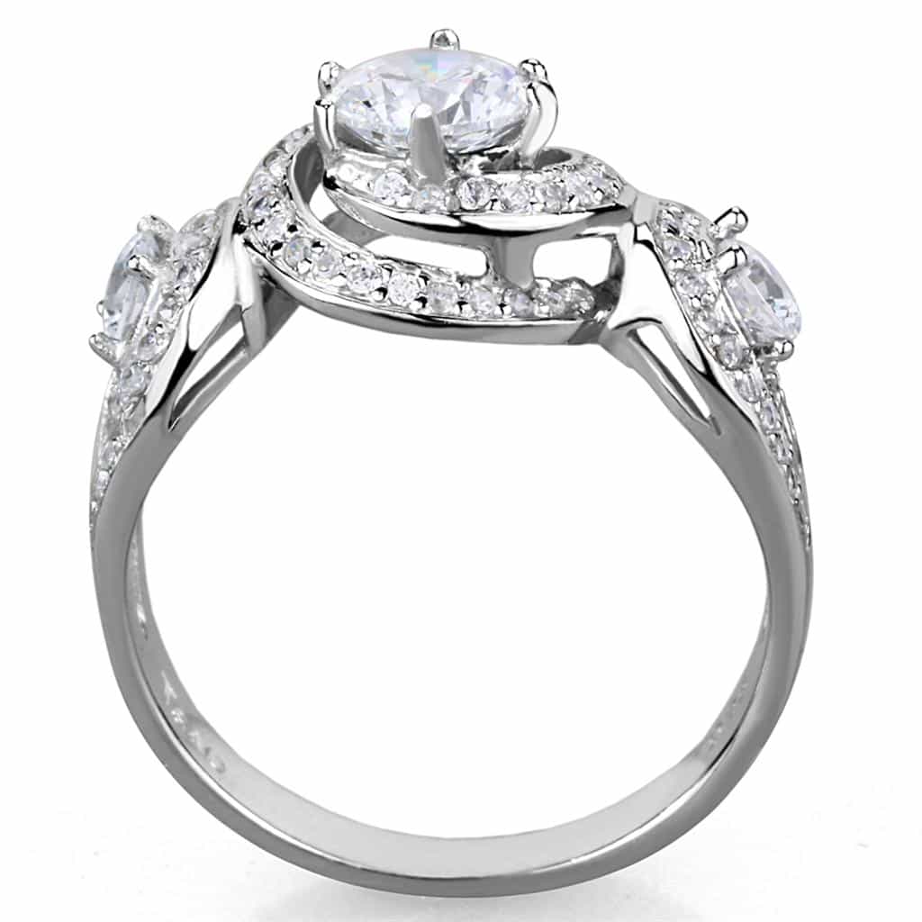Sterling Silver CZ Round Bezel Halo Flower Pave Ring view 3