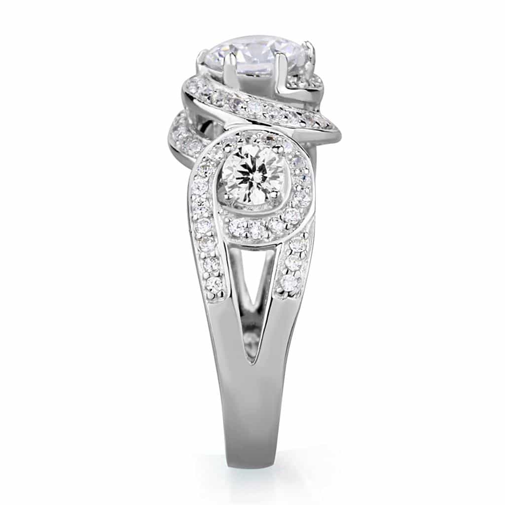 Sterling Silver CZ Round Bezel Halo Flower Pave Ring view 4