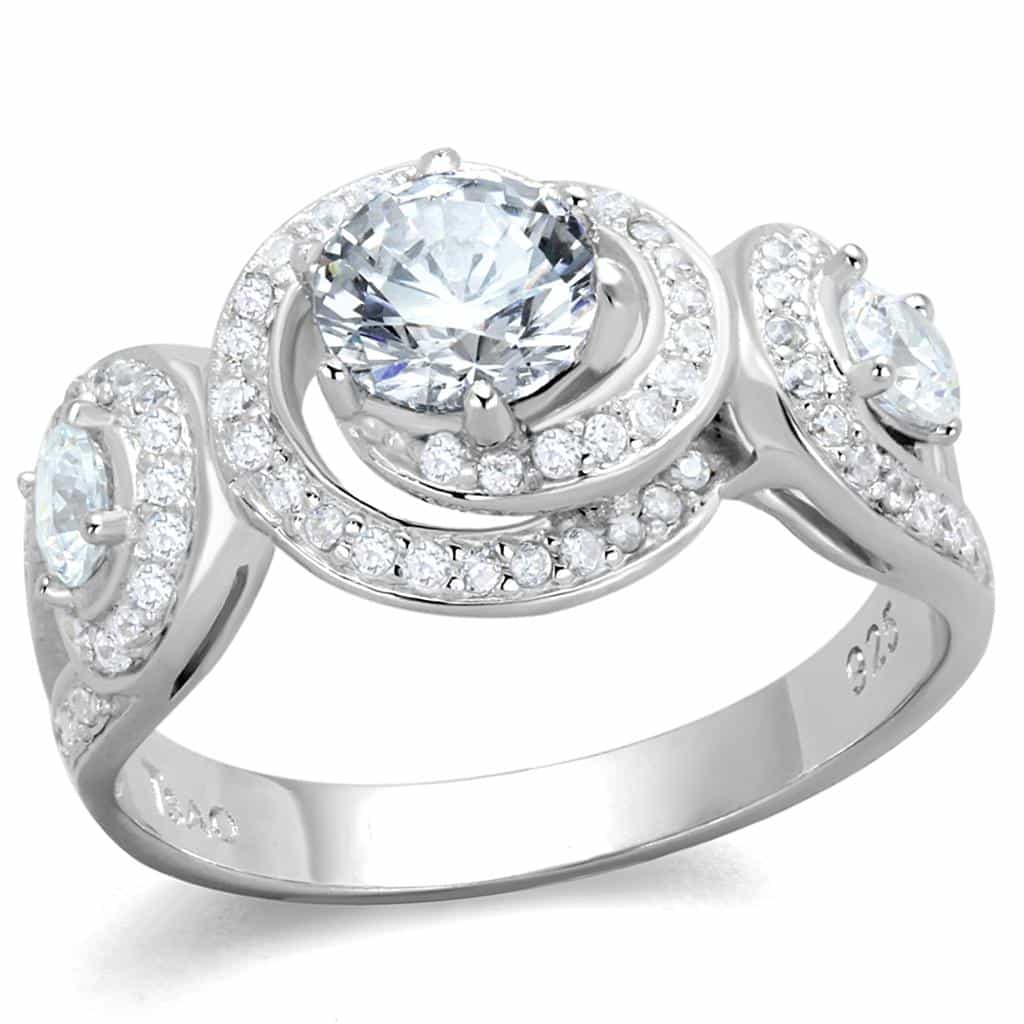 Sterling Silver CZ Round Bezel Halo Flower Pave Ring view 10