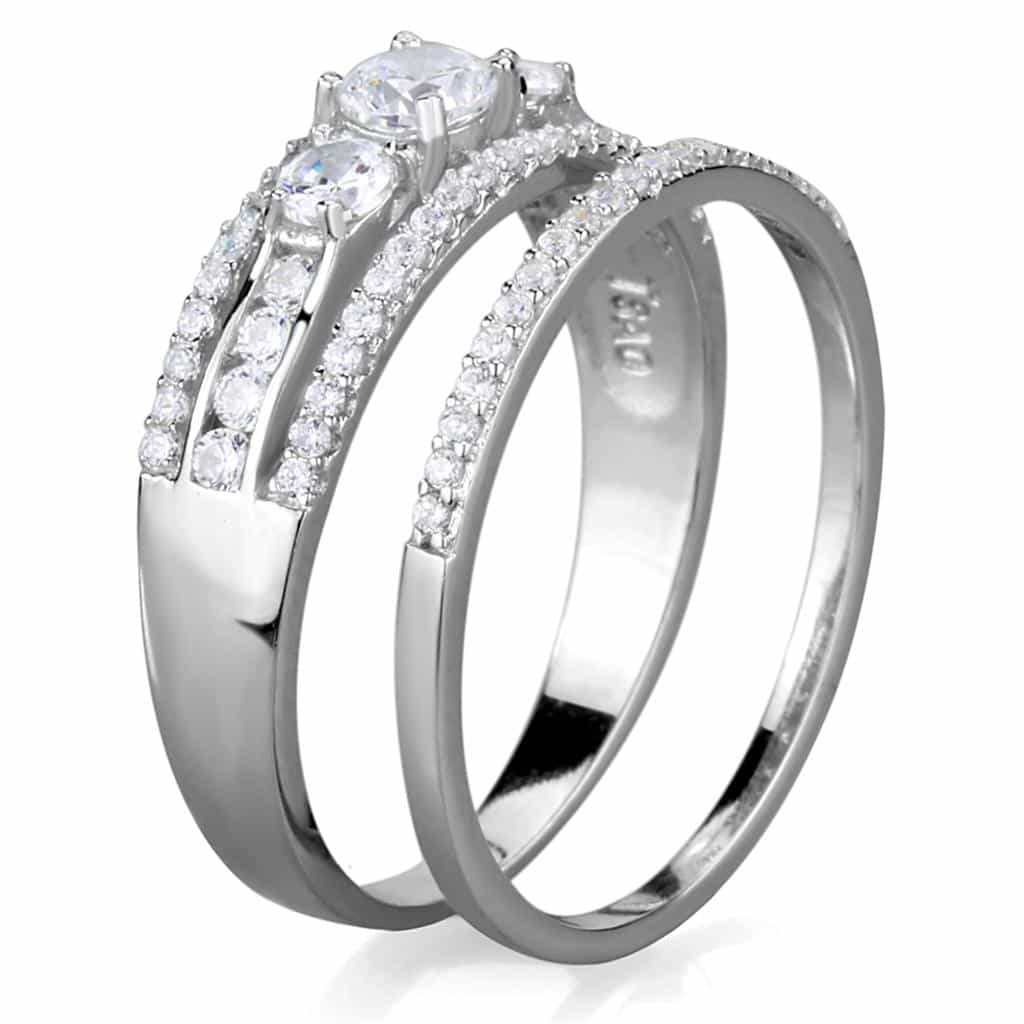 Sterling Silver CZ Round Halo Pave Bridal Set Ring view 9