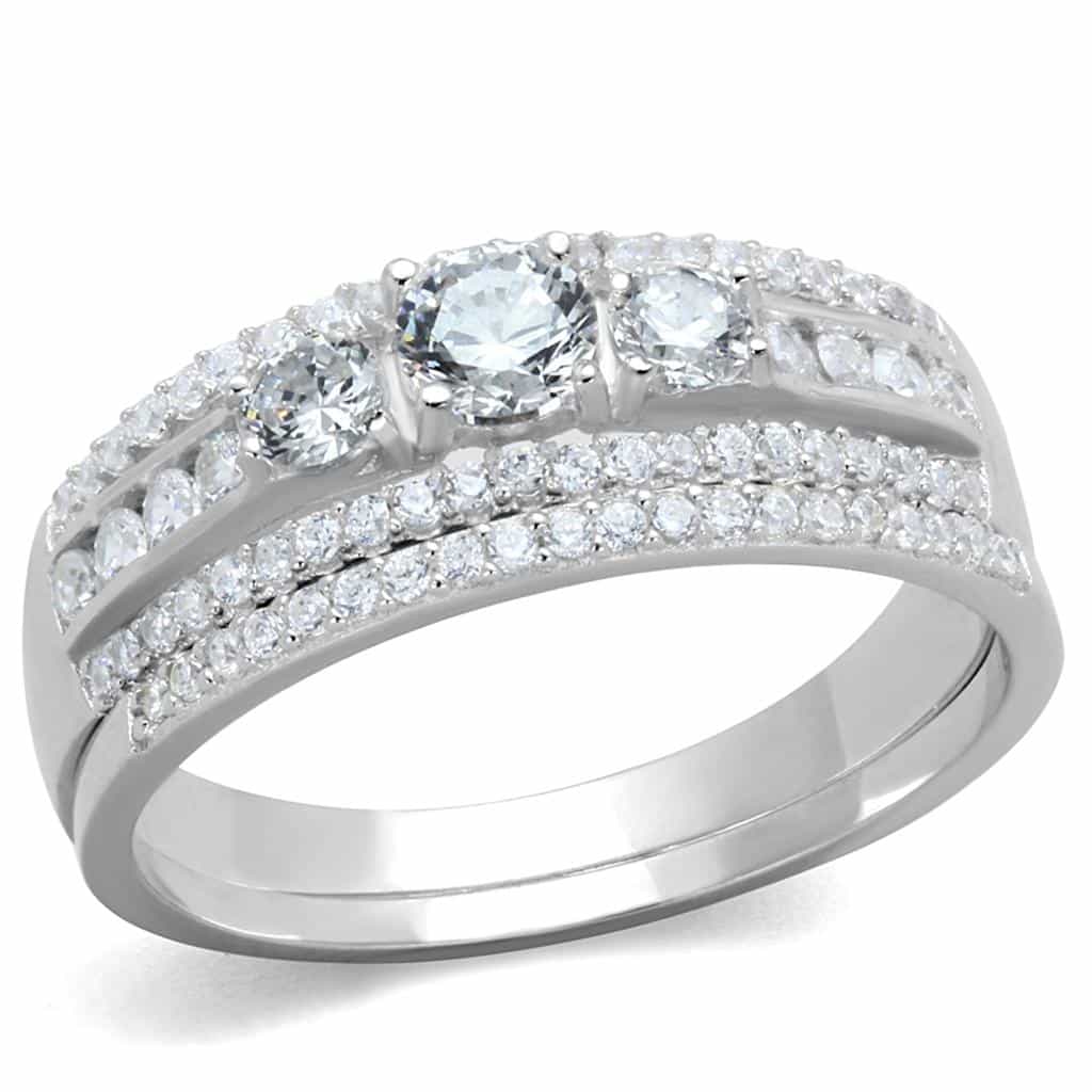 Sterling Silver CZ Round Halo Pave Bridal Set Ring view 5
