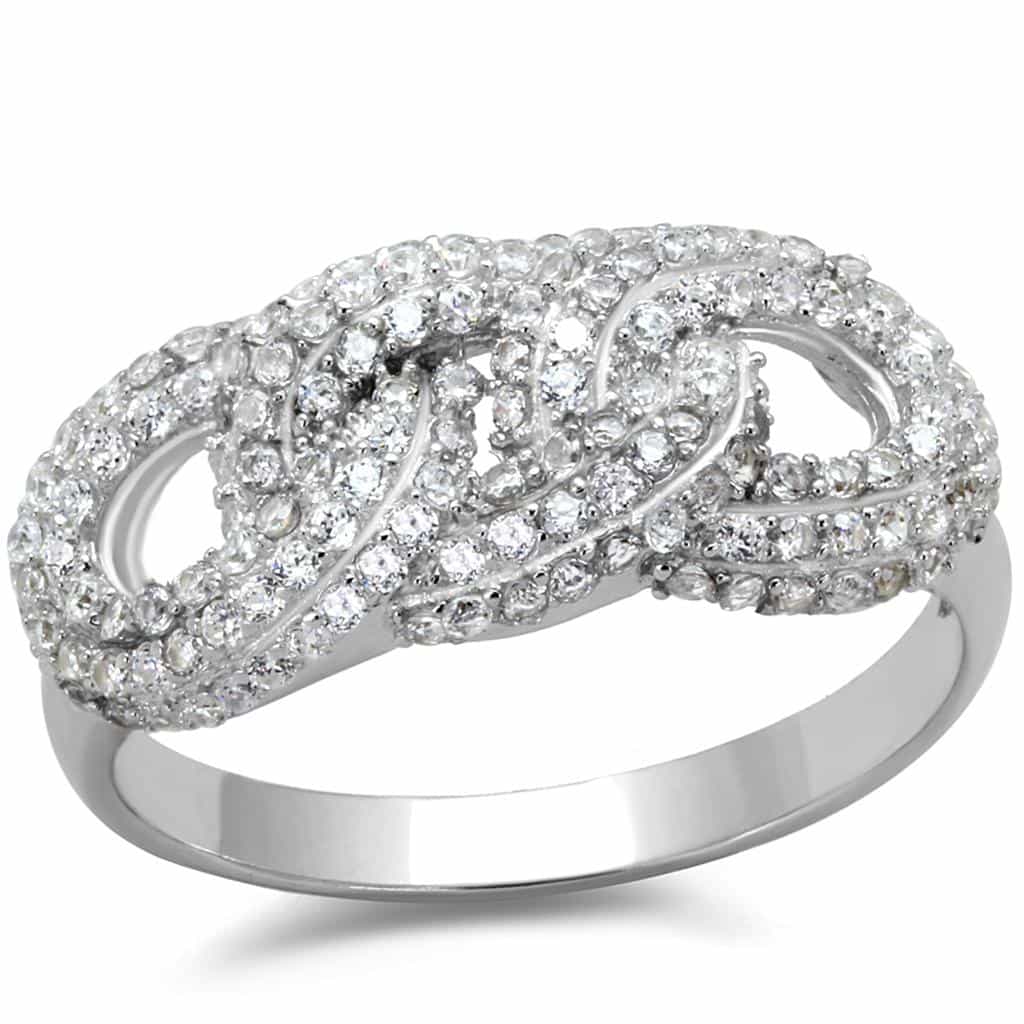 Sterling Silver CZ Round Pave Woven Infinity Wide Ring view 10