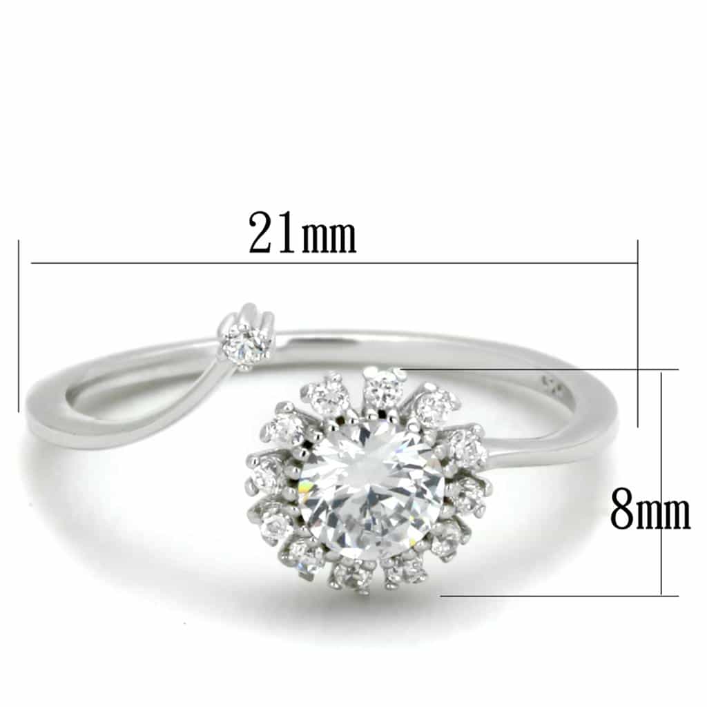 Sterling Silver CZ Round Flower Petal Halo Ring view 7