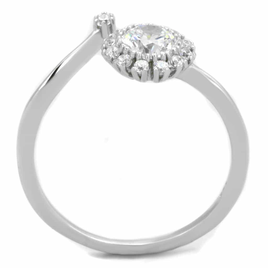 Sterling Silver CZ Round Flower Petal Halo Ring view 3
