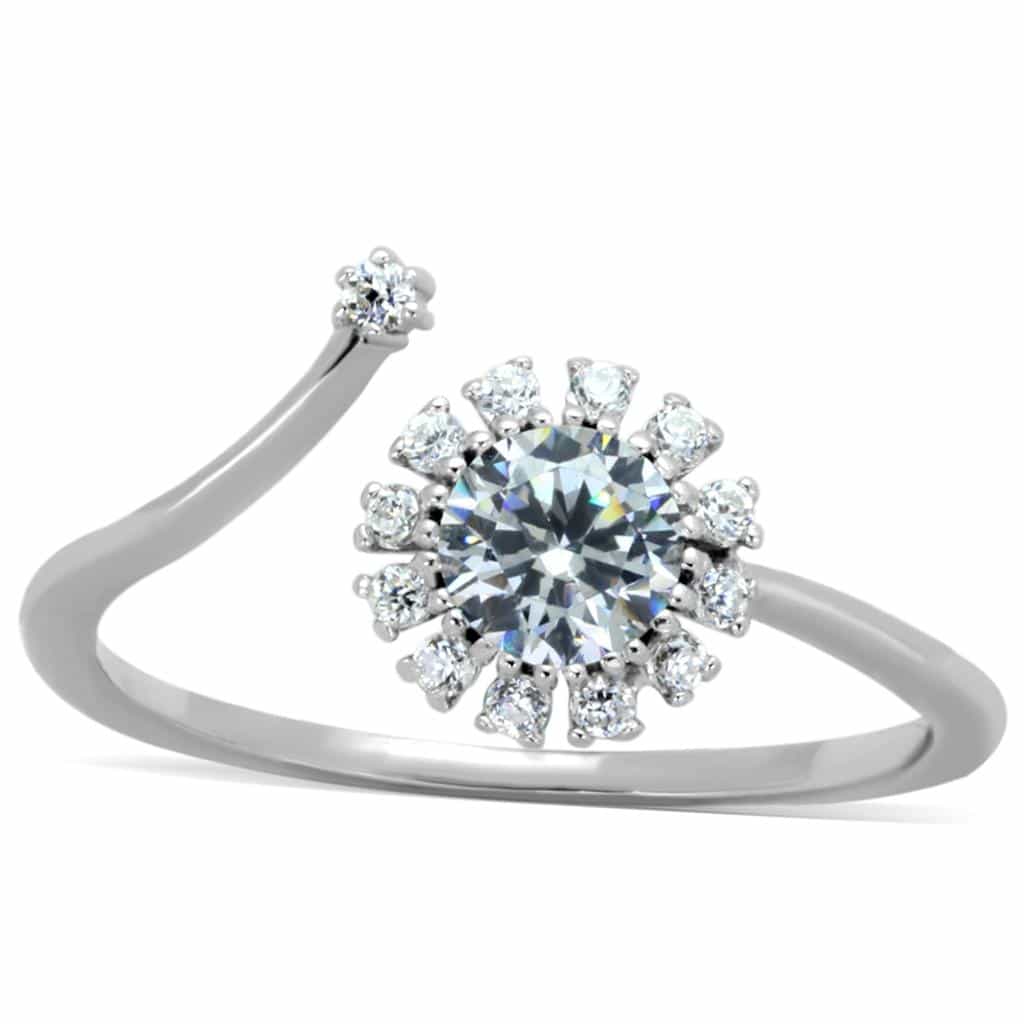 Sterling Silver CZ Round Flower Petal Halo Ring view 10