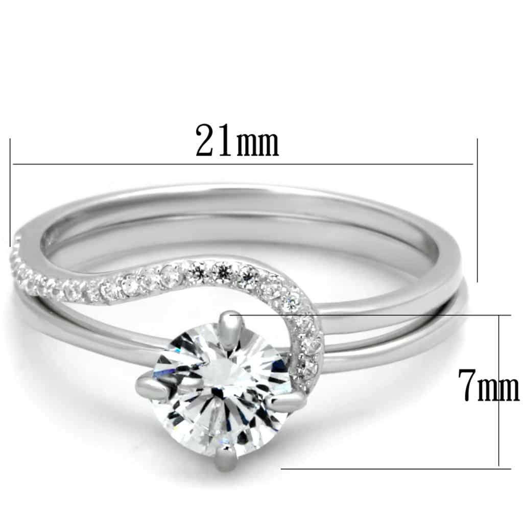 Sterling Silver CZ Round Solitaire Curved Pave Bridal Set Ring view 7
