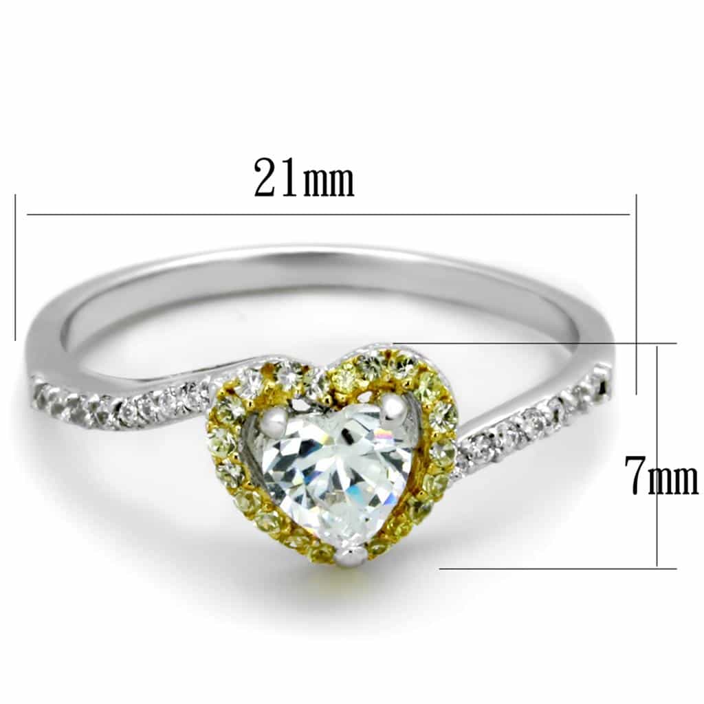 Sterling Silver Gold Two Tone CZ Heart Halo Pave Ring view 2