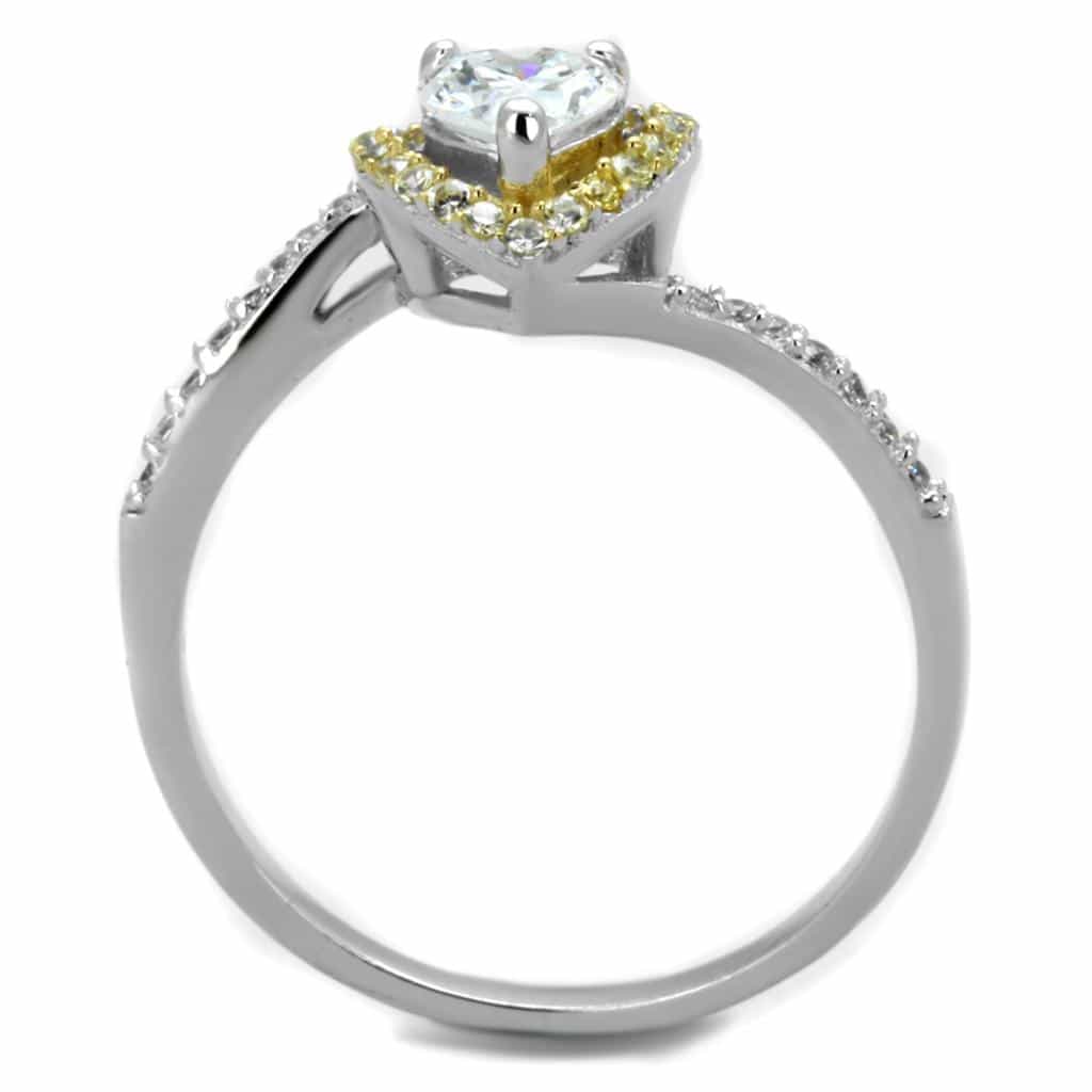 Sterling Silver Gold Two Tone CZ Heart Halo Pave Ring view 8