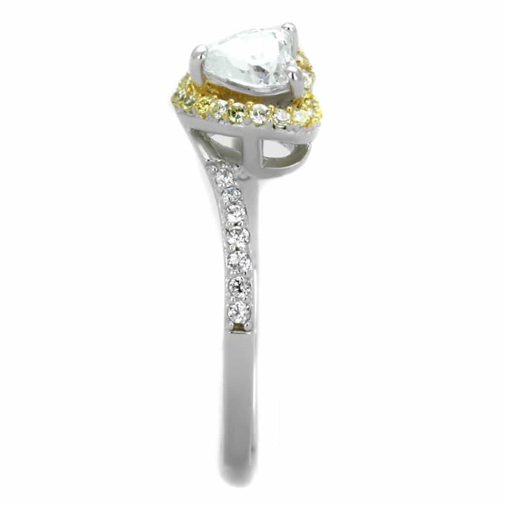 Sterling Silver Gold Two Tone CZ Heart Halo Pave Ring view 9