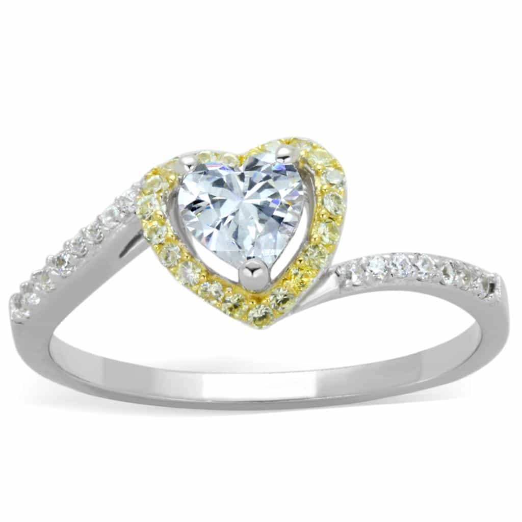 Sterling Silver Gold Two Tone CZ Heart Halo Pave Ring view 10