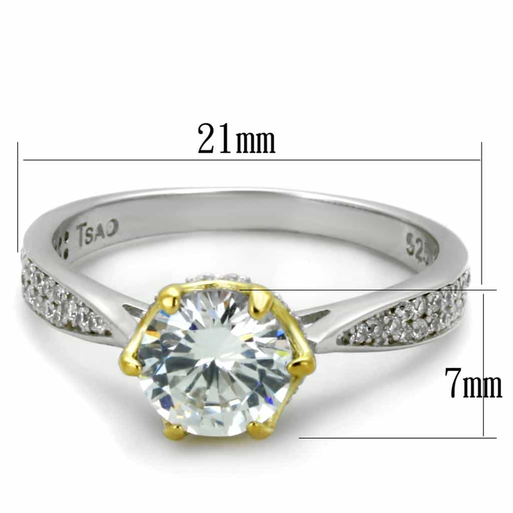 Sterling Silver Gold Two Tone CZ Round Six Prong Pave Ring view 7