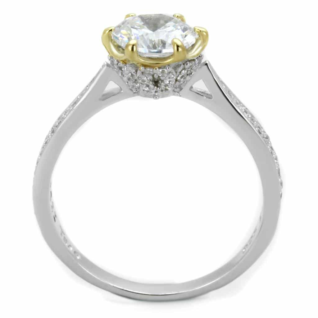 Sterling Silver Gold Two Tone CZ Round Six Prong Pave Ring view 8