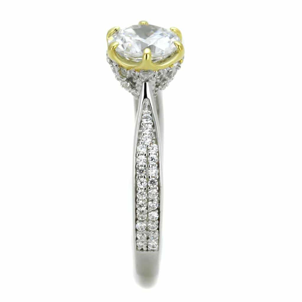 Sterling Silver Gold Two Tone CZ Round Six Prong Pave Ring view 4