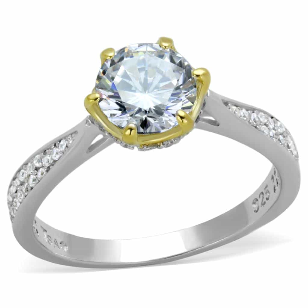Sterling Silver Gold Two Tone CZ Round Six Prong Pave Ring view 10