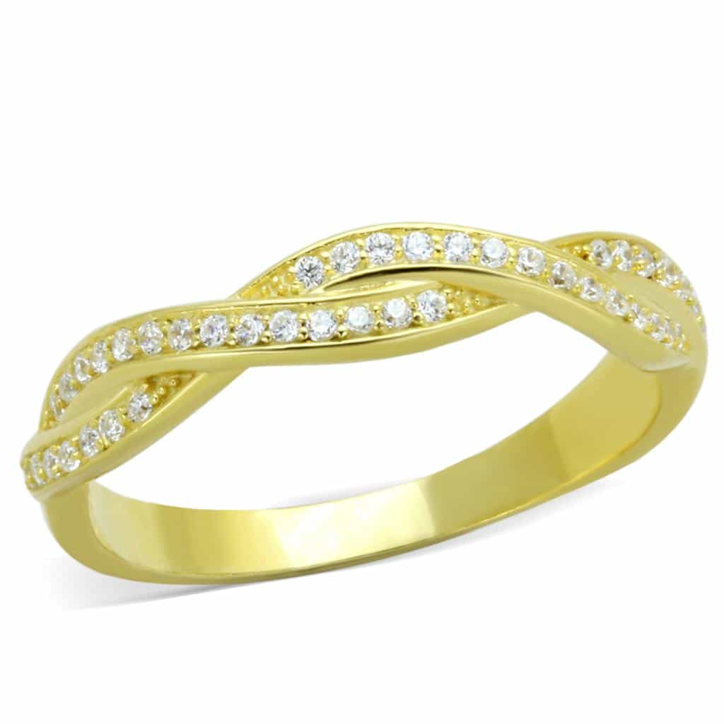 Sterling Silver Gold Two Tone CZ Twisted Infinity Pave Ring view 5