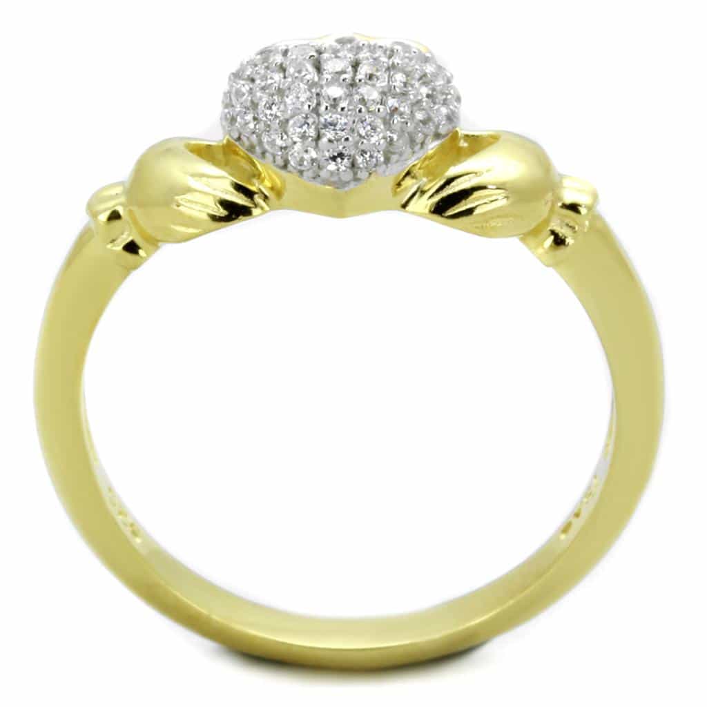 Sterling Silver Gold Two Tone CZ Claddagh Crown Heart Ring view 3