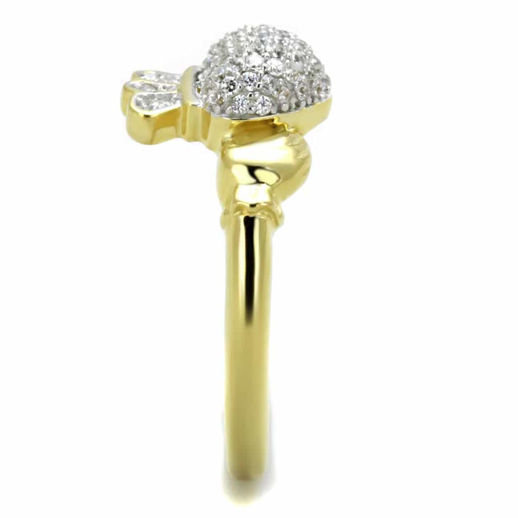 Sterling Silver Gold Two Tone CZ Claddagh Crown Heart Ring view 4