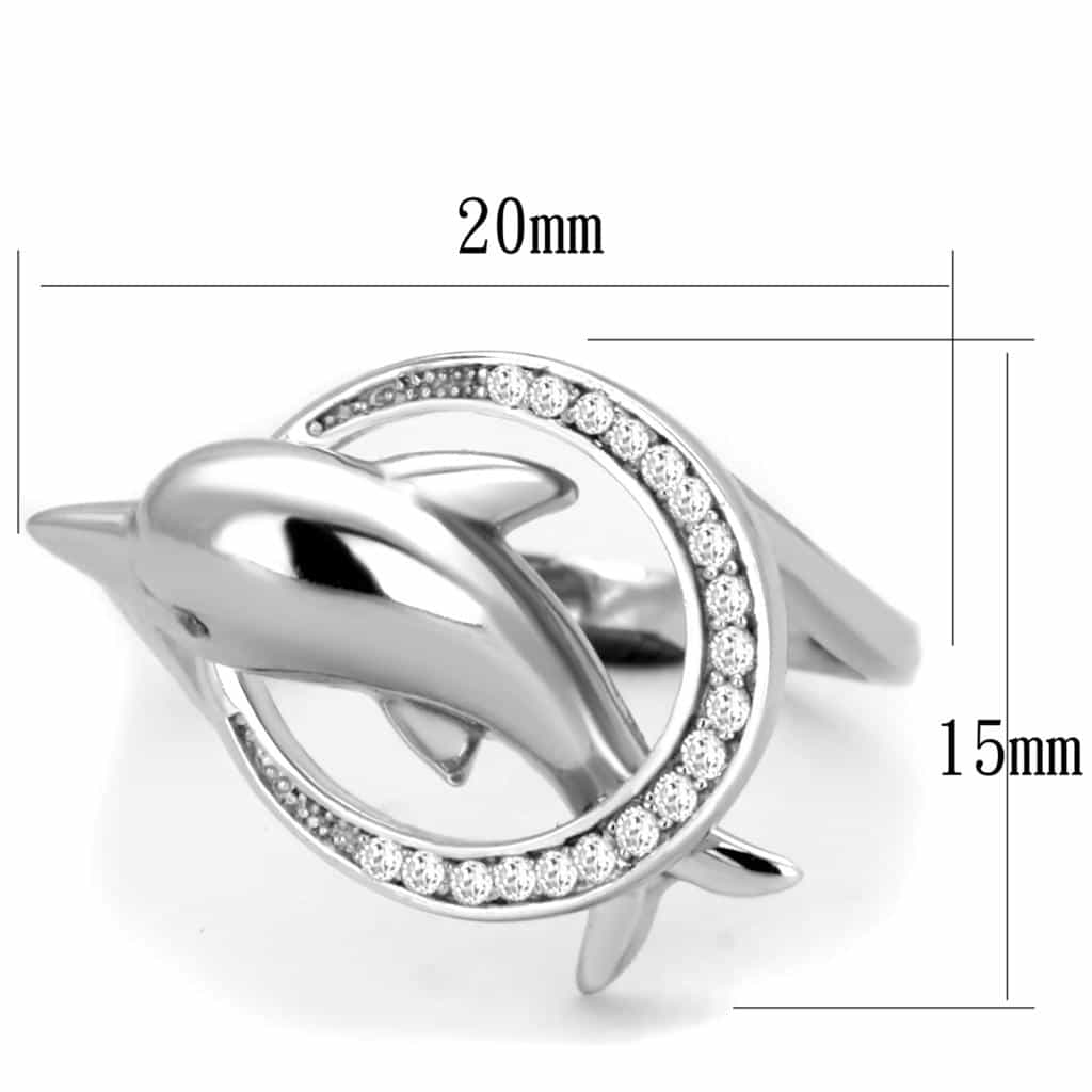 Sterling Silver CZ Dolphin Wrap Pave Circle Ring view 2