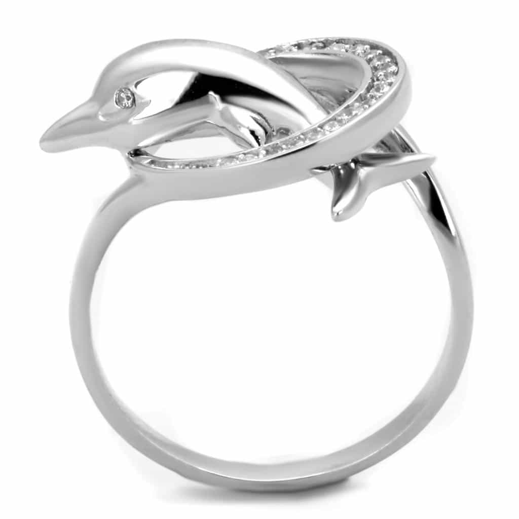 Sterling Silver CZ Dolphin Wrap Pave Circle Ring view 8