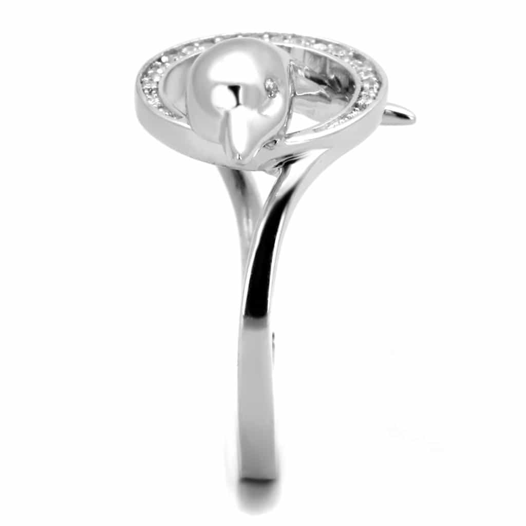 Sterling Silver CZ Dolphin Wrap Pave Circle Ring view 4